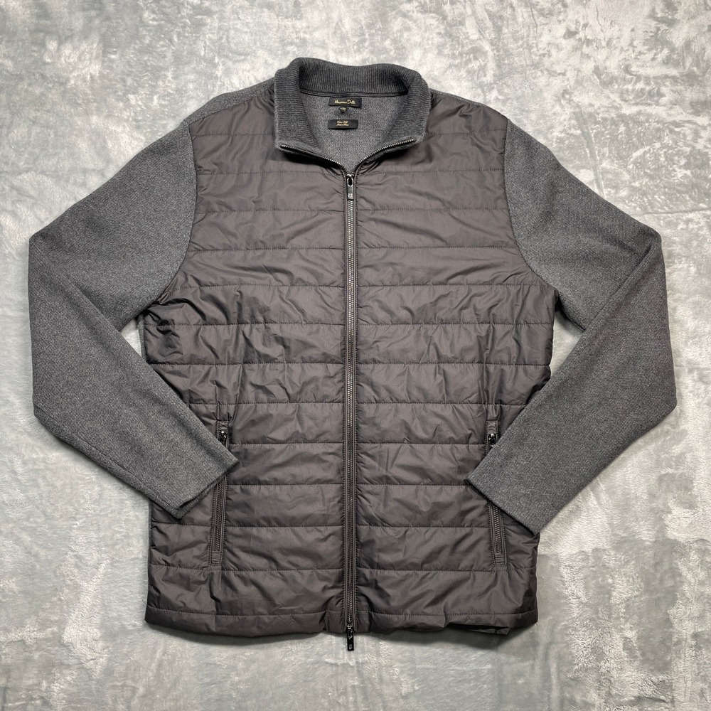 Massimo Dutti Hybrid Jacket Women L Grey Cotton Silk Quilted Puffer Zip Cardigan
